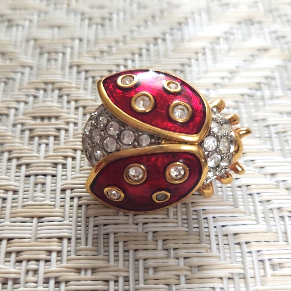 Vintage Gold and Red Lady Bug Brooch